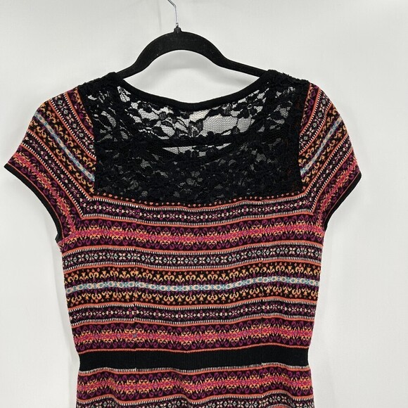 ANTHROPOLOGIE Sparrow Lambswool Faire Isle Stripe Lace Knit Sweater Dress Small - Picture 6 of 8